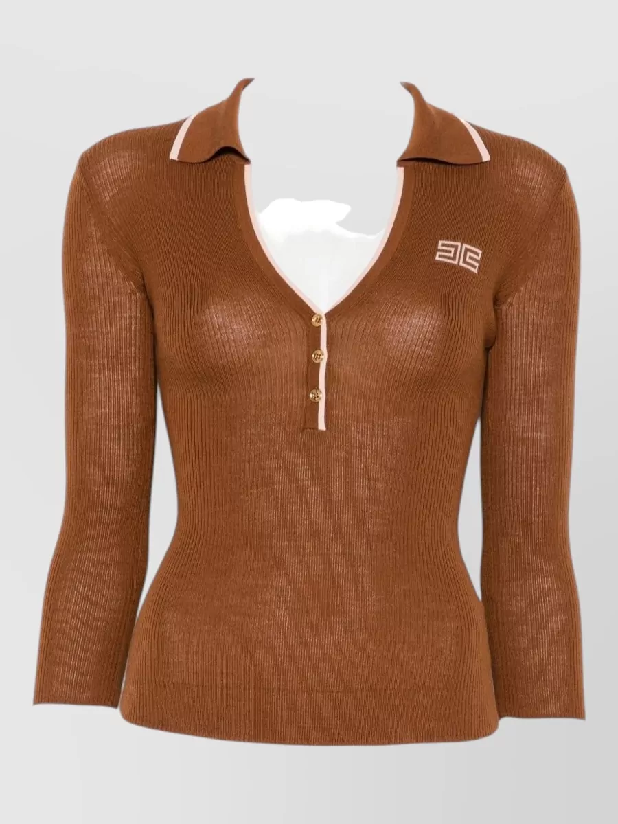 Elisabetta Franchi fine-knit wool v-neck polo top
