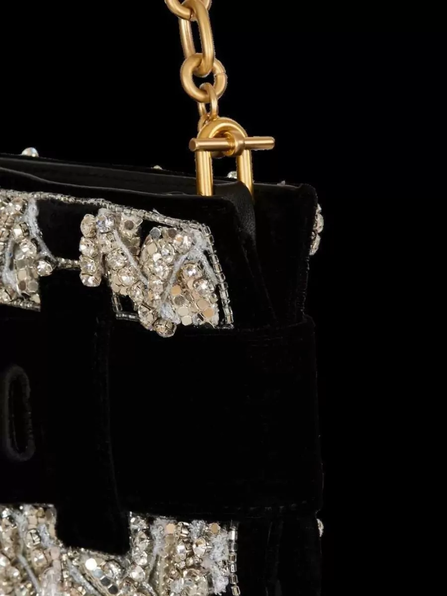 Balmain Anthem Velvet Crystal-Embellished Clutch Bag