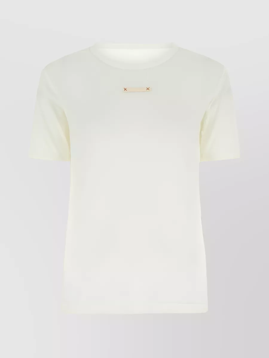 Shop Maison Margiela Round Neck Logo Patch T-shirt In Cream