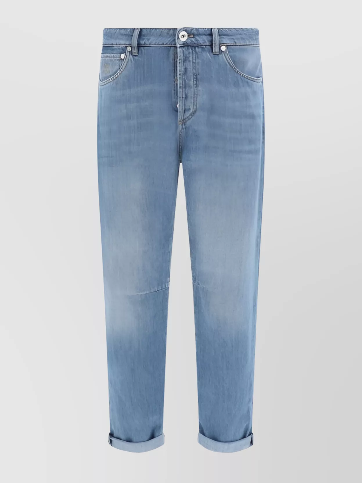 Shop Brunello Cucinelli Straight Fit Cotton Jeans With Turned-up Hem
