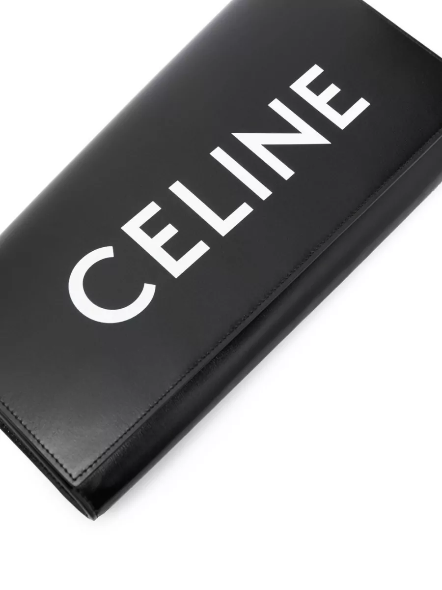 Celine Leather Asymmetric Logo Print Clutch Bag