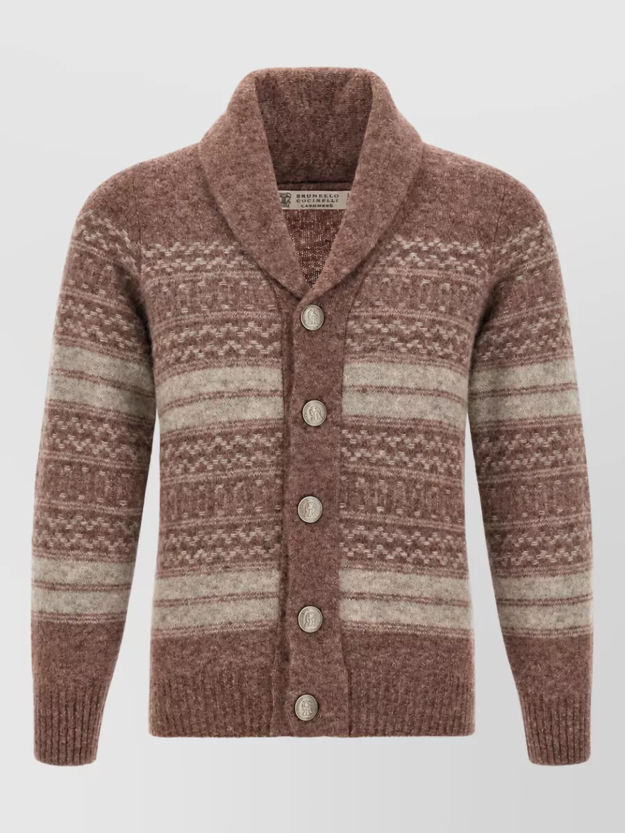 Brunello Cucinelli Cashmere blend nordic jacquard shawl collar cardigan