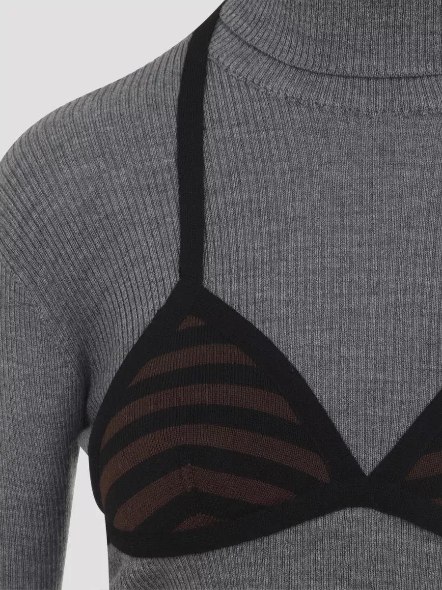 Moschino Virgin Wool Ribbed Turtleneck Knitted Top