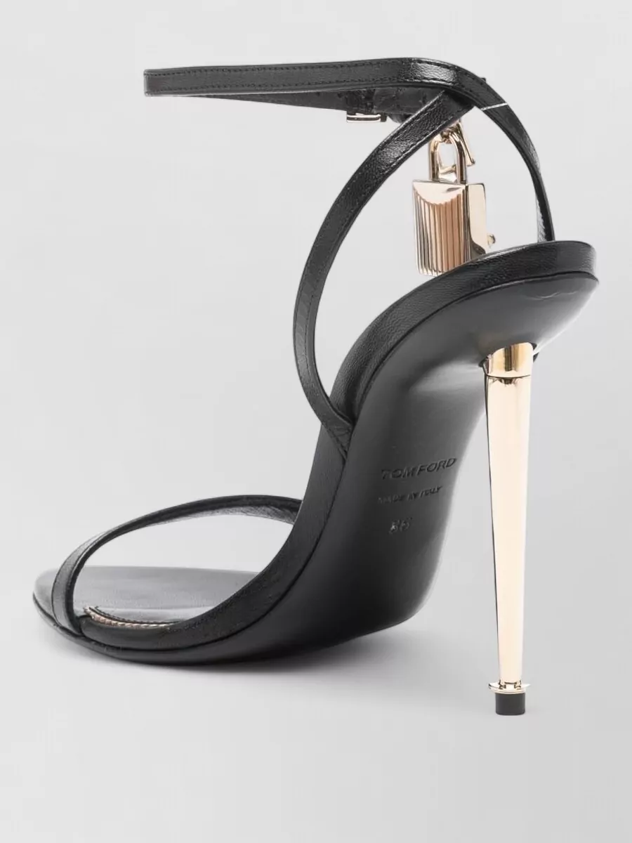Tom Ford Leather Sandals Ankle Strap Metallic Heel