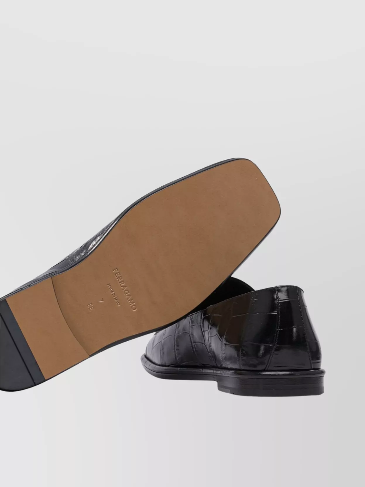 Ferragamo Crocodile Effect Square Toe Loafers