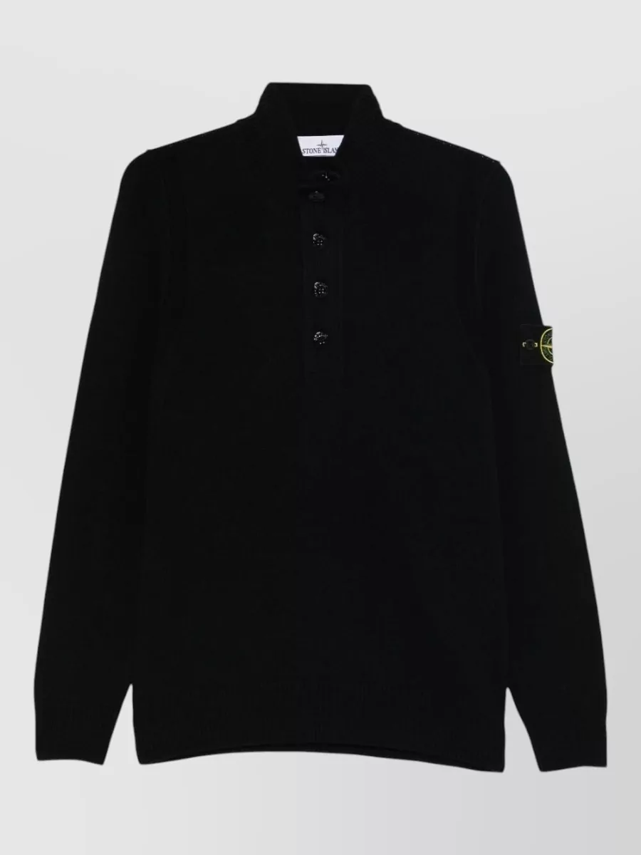 Stone Island wool-blend ribbed mock-neck buttoned sweater