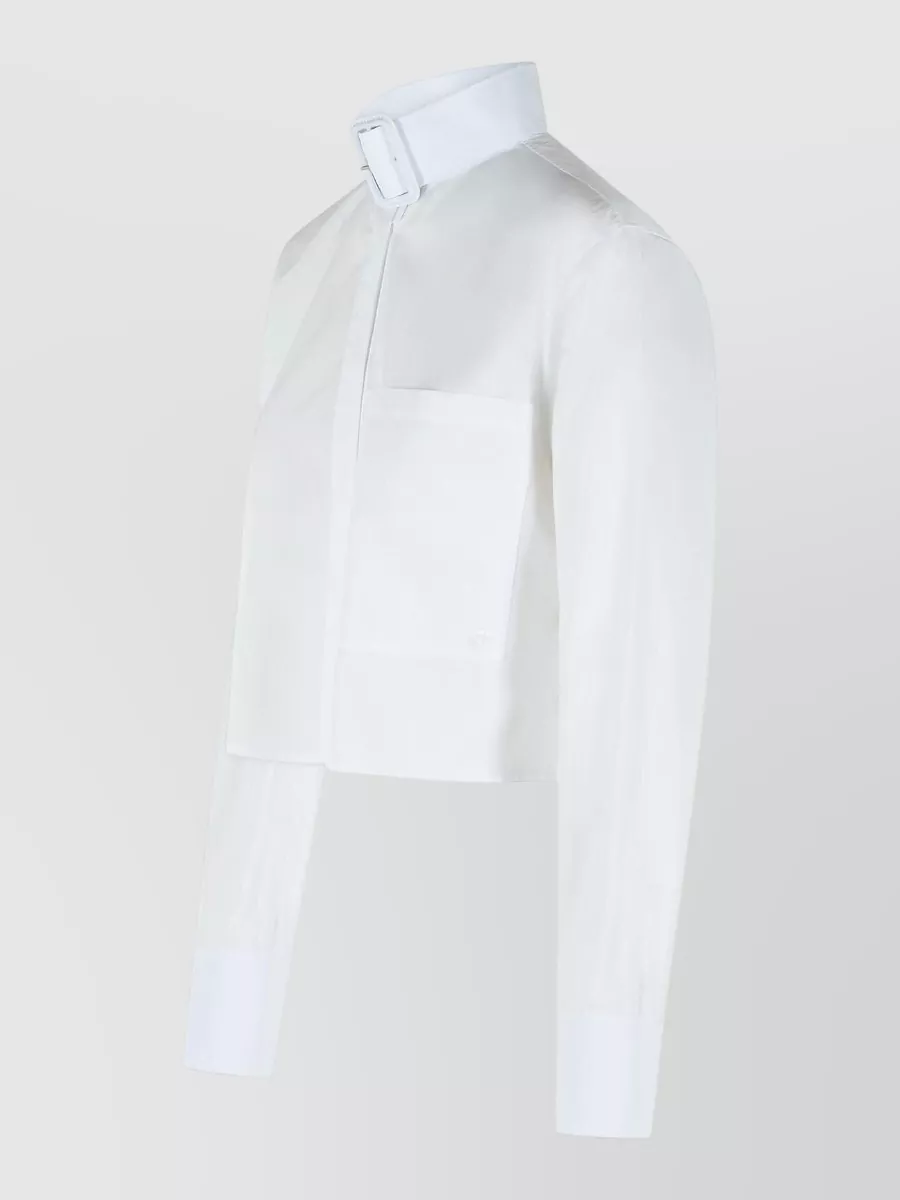 Courrèges Cotton Shirt High Collar Buckle Detail