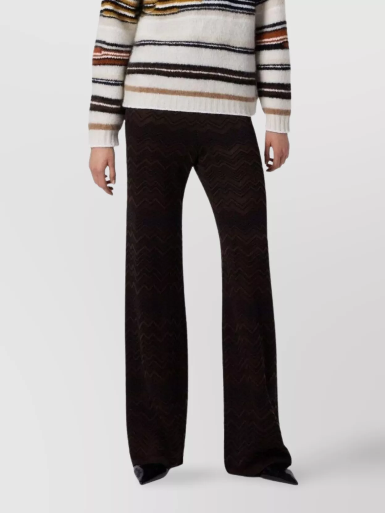 Missoni Chevron Pattern Flared Trousers With Elastic Waistband In Brown