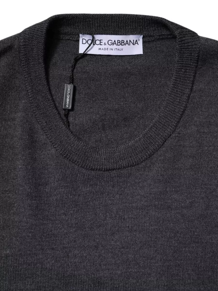 Dolce&Gabbana Virgin Wool Fine-Knit Logo Crew-Neck Sweater