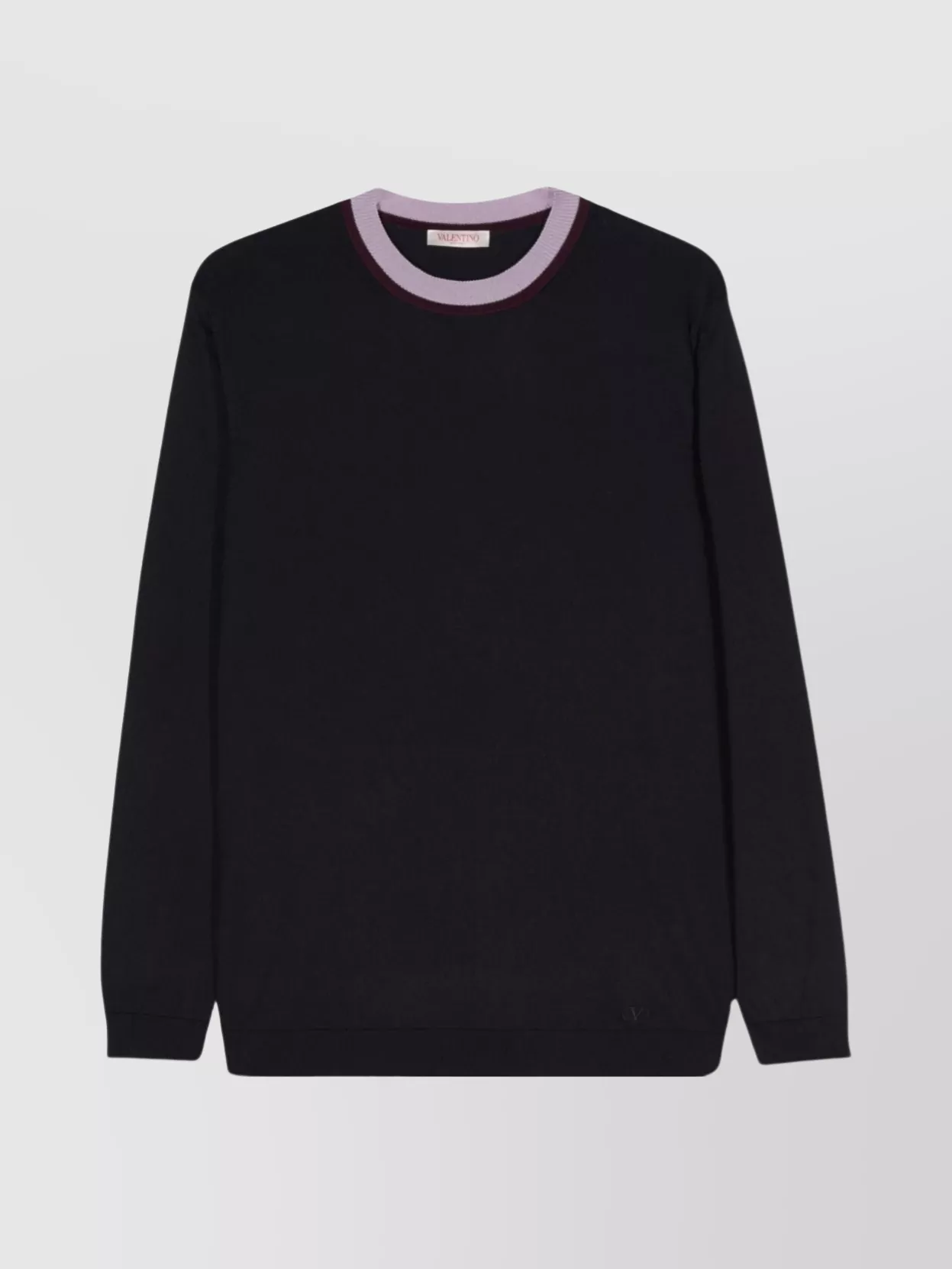 Shop Valentino Ribbed Knit Crewneck Sweater With Stripe Detailing In Black