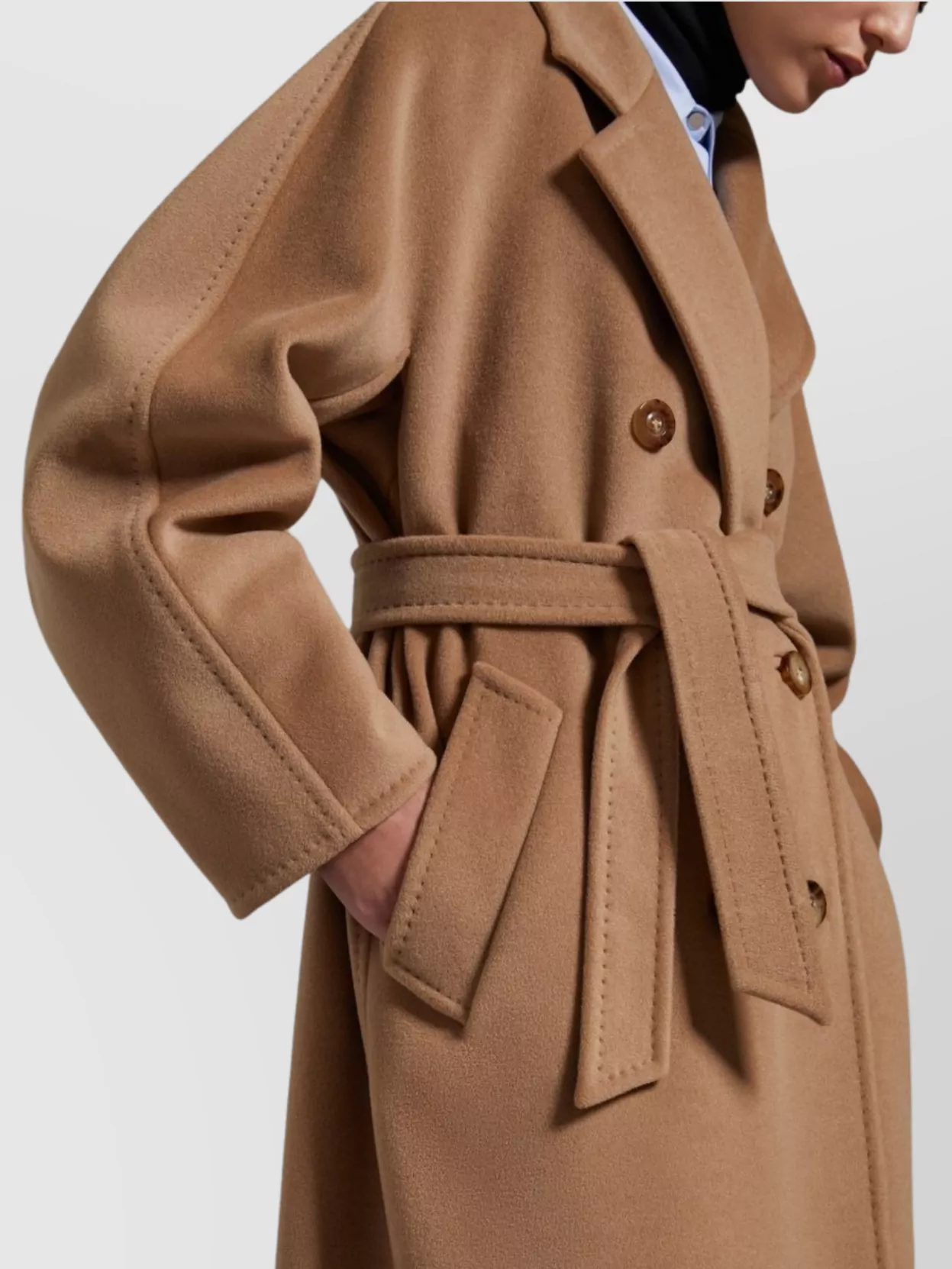 Max Mara Waist Belted Double-Breasted Long Lapels Pockets