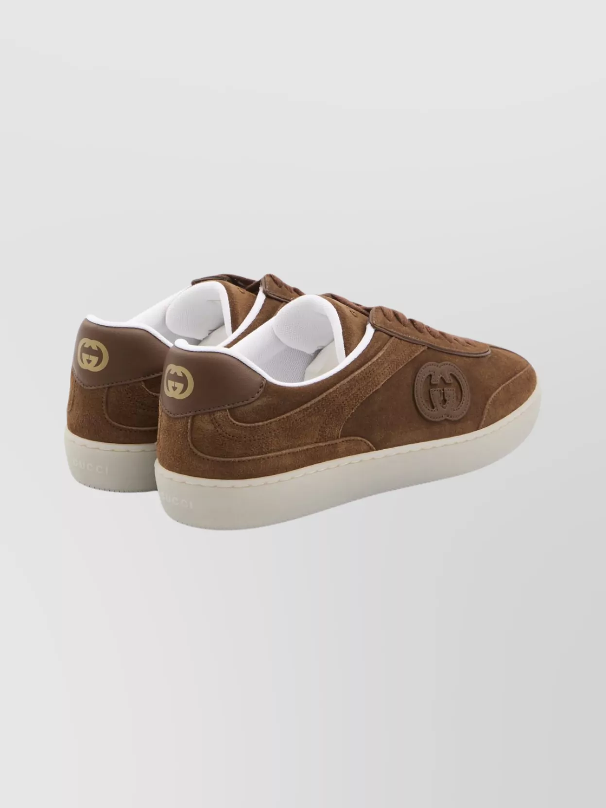 Gucci Suede Sneakers With Rounded Toe And Rubber Sole