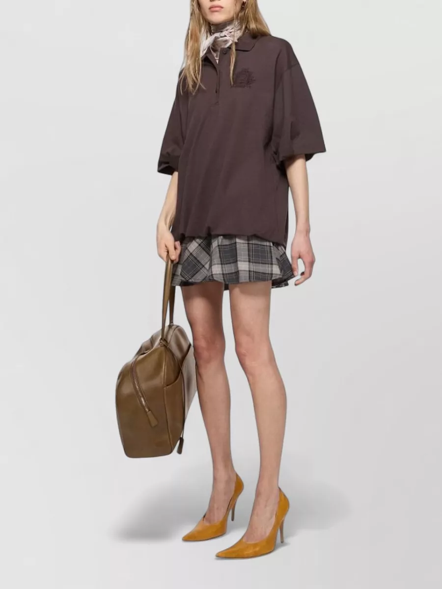 Acne Studios Cotton Checkered Ruffled Polo T-Shirt Dress
