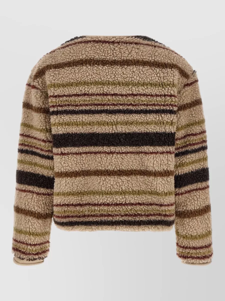 Moncler Teddy-Effect Striped V-Neck Zip-Up Cardigan