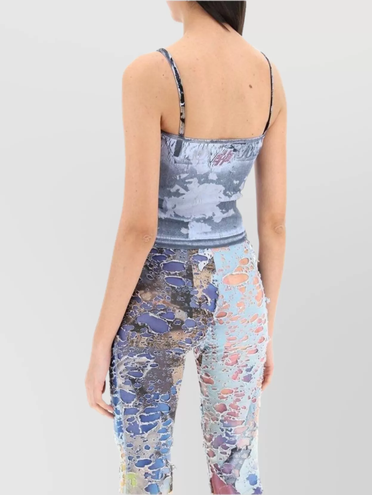 Diesel Square Neckline Spaghetti Straps Graphic Print Top
