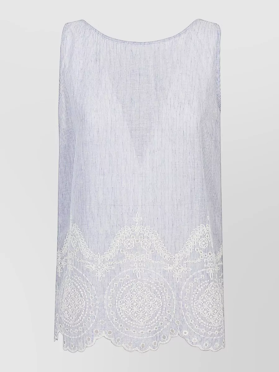 Front Street Striped Embroidered Cotton Blouse