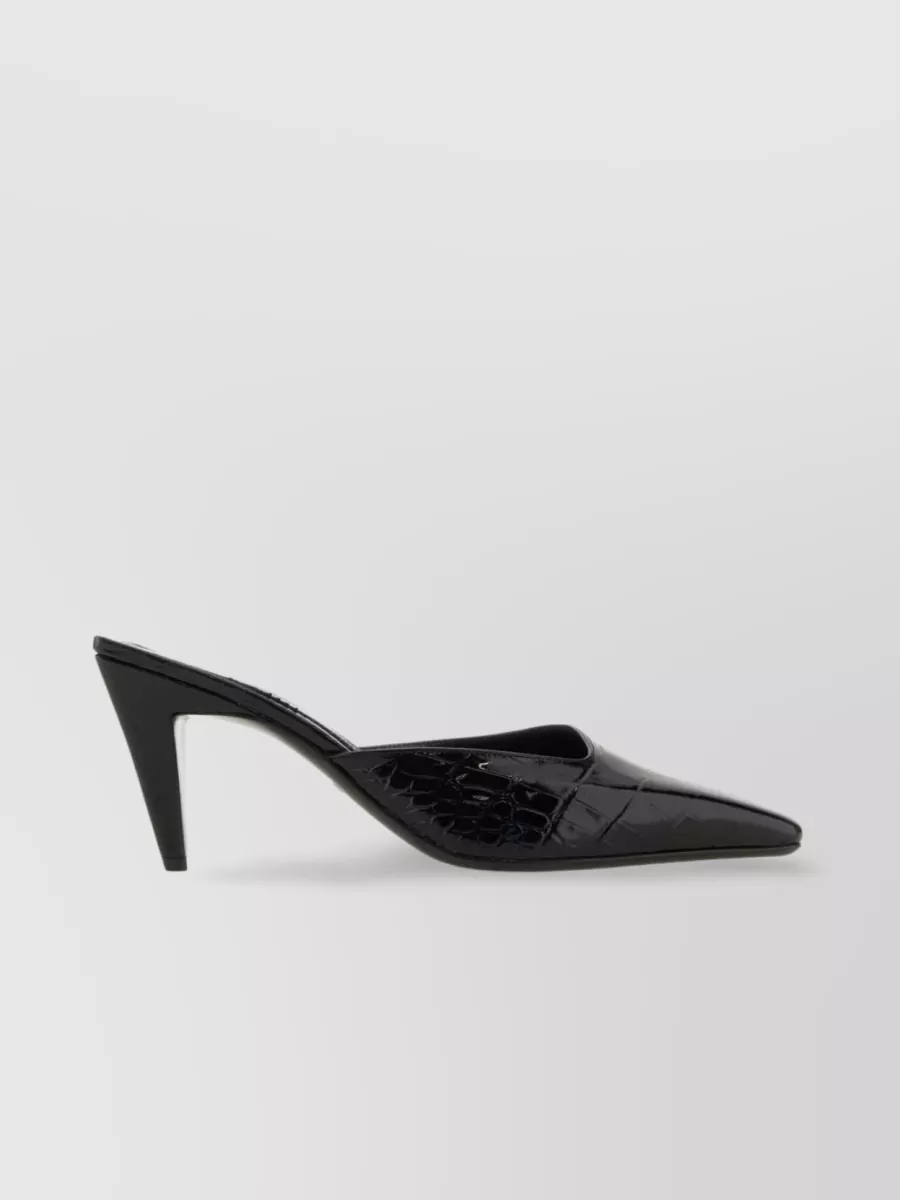Shop Gucci Pointed Toe Crocodile Heeled Mules In Black