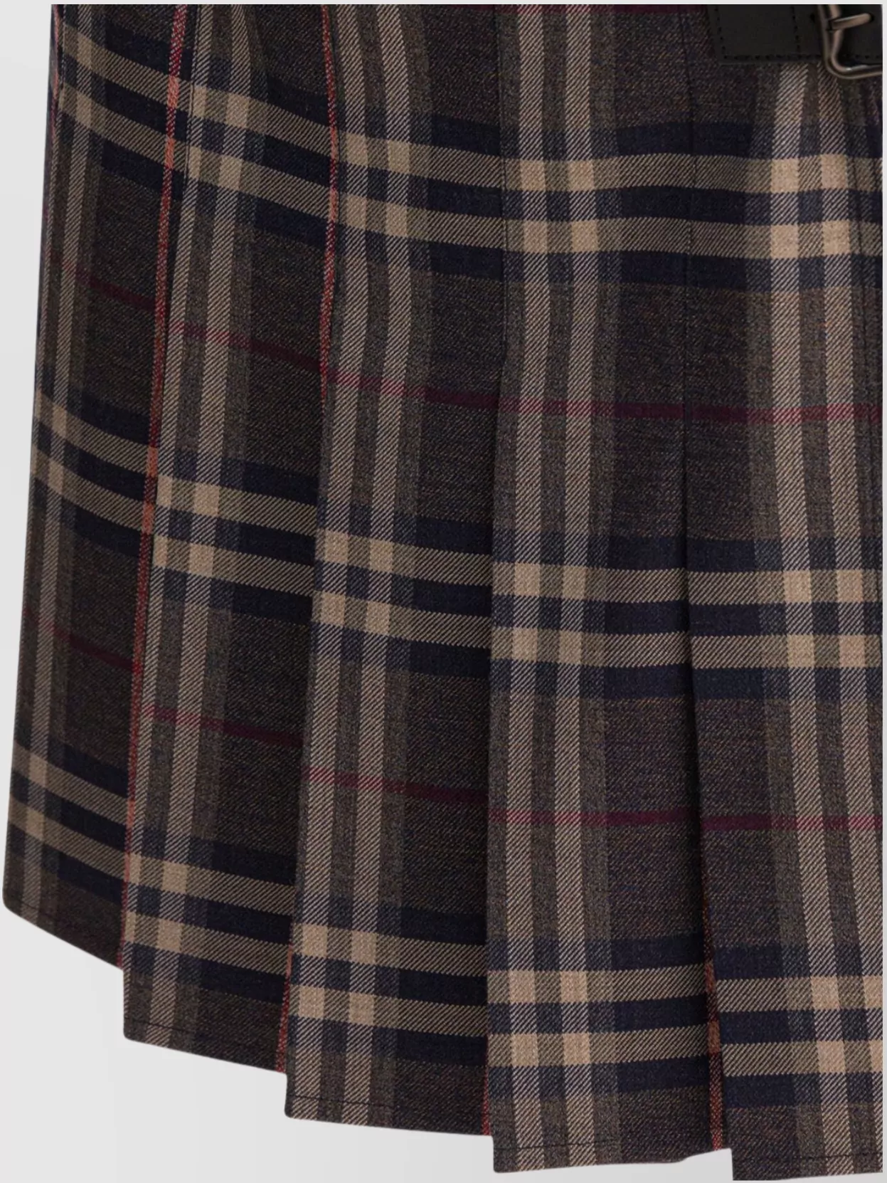 Burberry Buckle Checked Frayed Pleated Skirt
