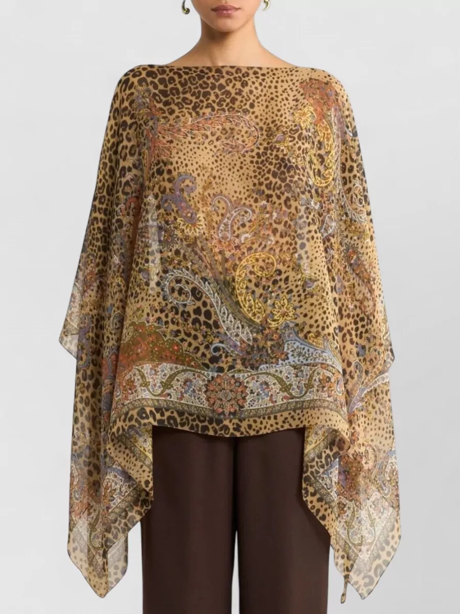 Etro Silk Poncho Top Paisley Animal Motif