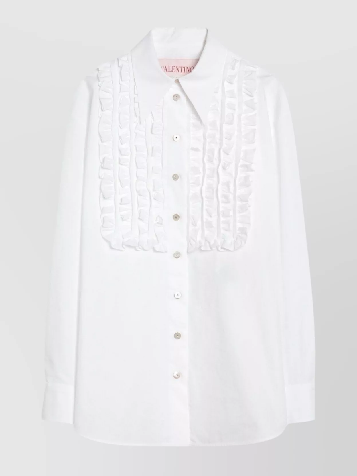 Valentino Cotton Shirt With Ruffles And Collar In Neutral