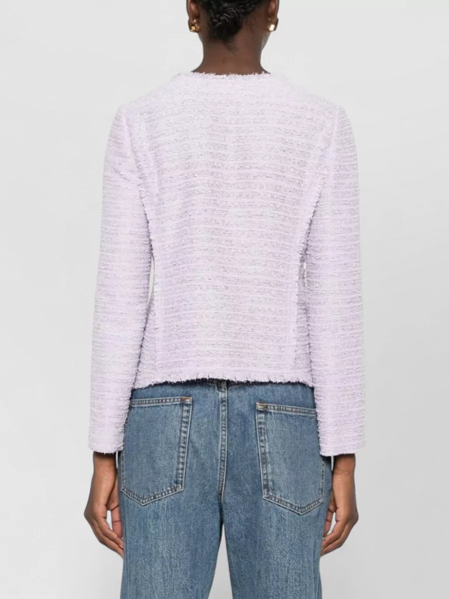 Emporio Armani Bouclé Textured Bow Embellished Round Neck Suit Jacket