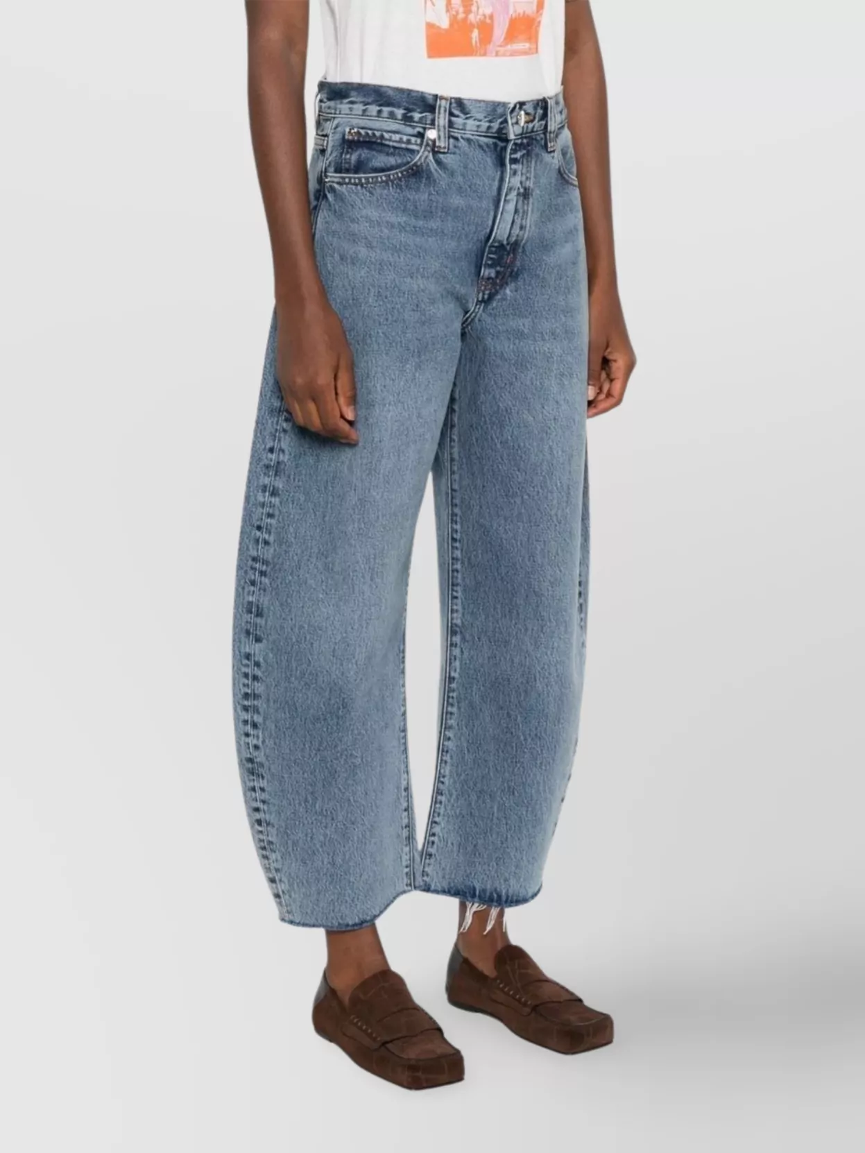 Frame Bubble Crop High Waist Wide-Leg Jeans