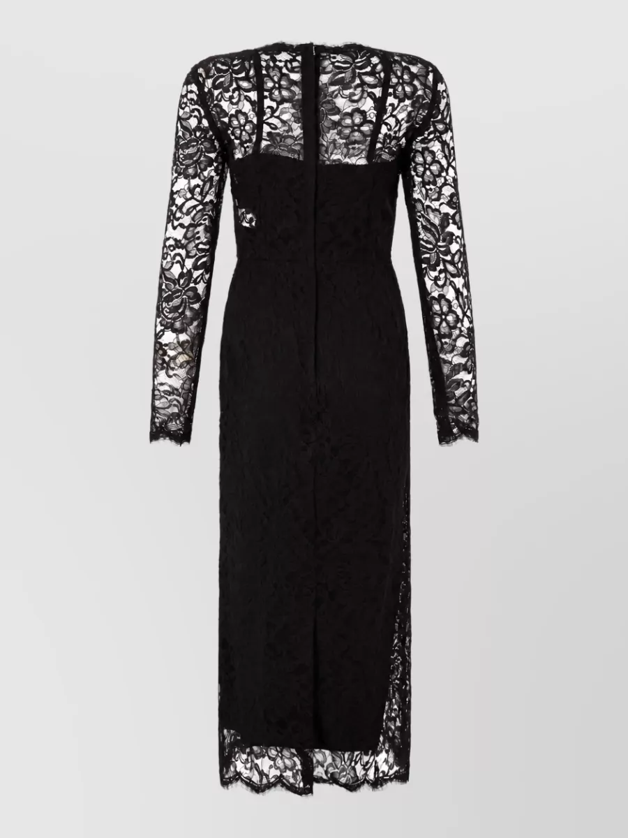Dolce&Gabbana Lace fitted square neck long-sleeve midi dress