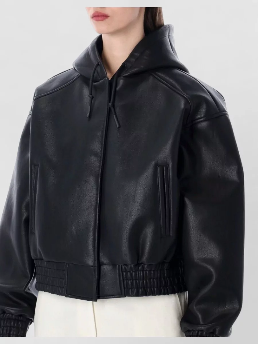 The Frankie Shop Faux Leather Hooded Bomber Jacket