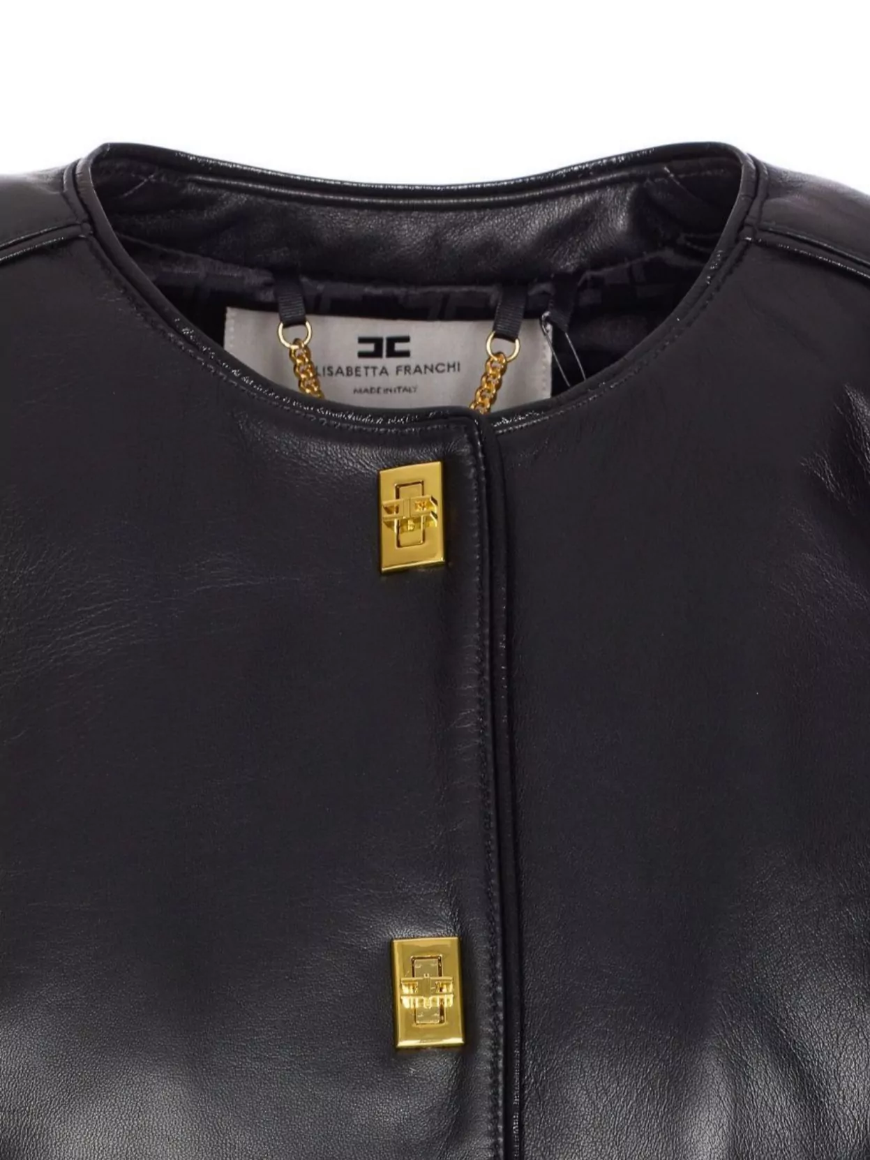 Elisabetta Franchi Leather Jacket Crewneck Cropped Length