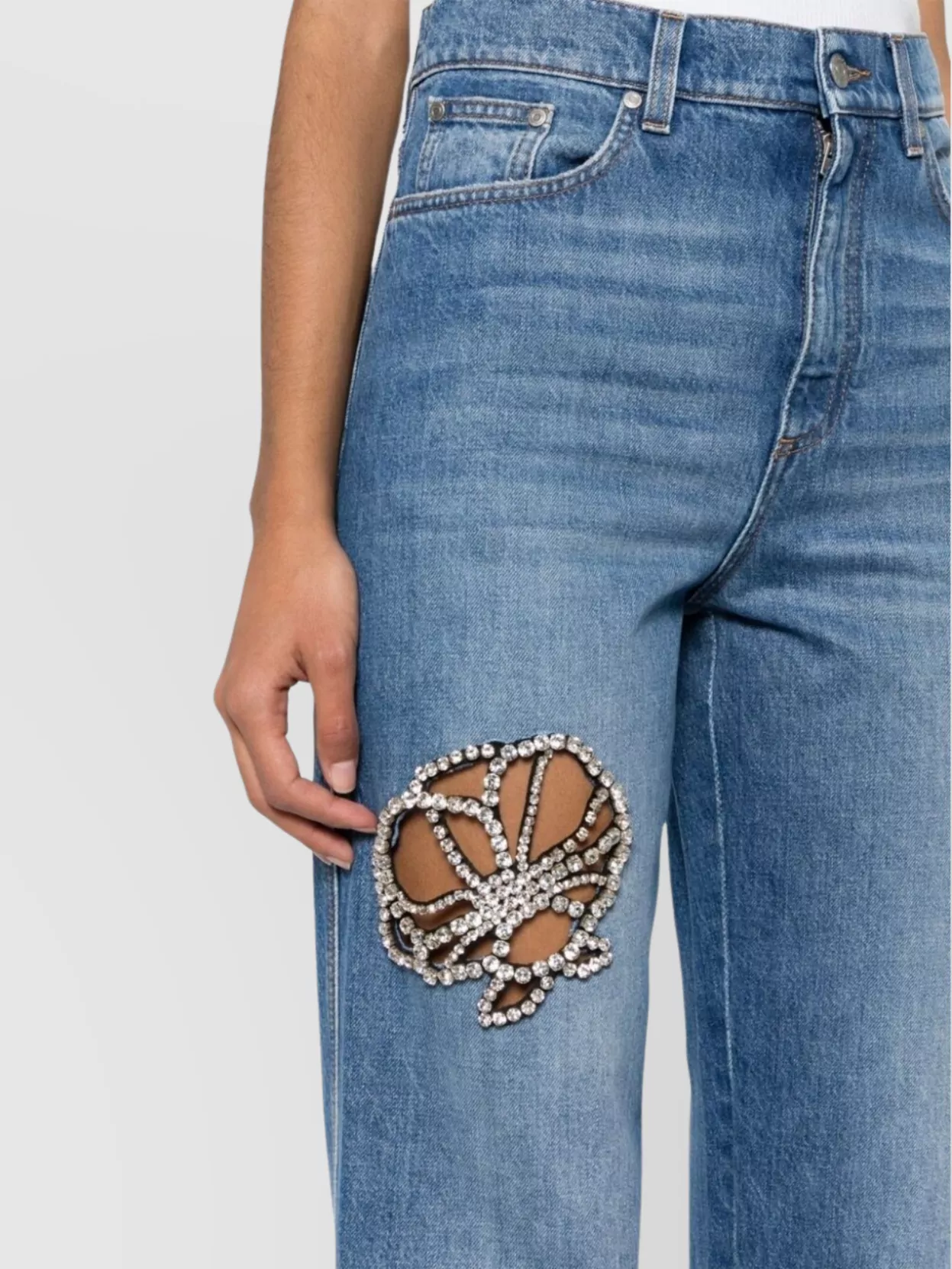 Stella Mccartney Crystal-Embellished Jeans Featuring Cut-Out Detailing