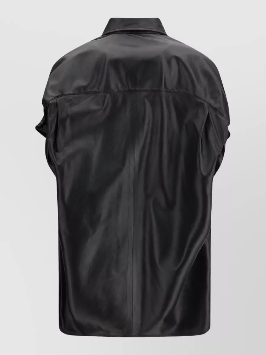 Balenciaga Lamb Leather Short-Sleeve Shirt Jacket