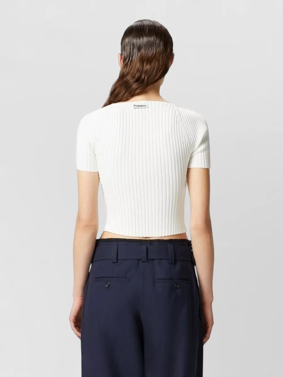 Pinko Viscose Asymmetric V-Neck Short-Sleeve T-Shirt