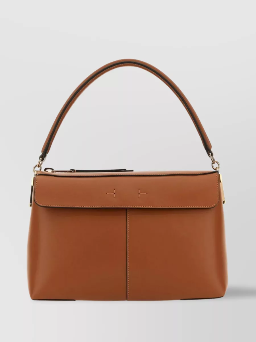 Shop Tod's Leather T Case Handbag With Round Handle In Brown