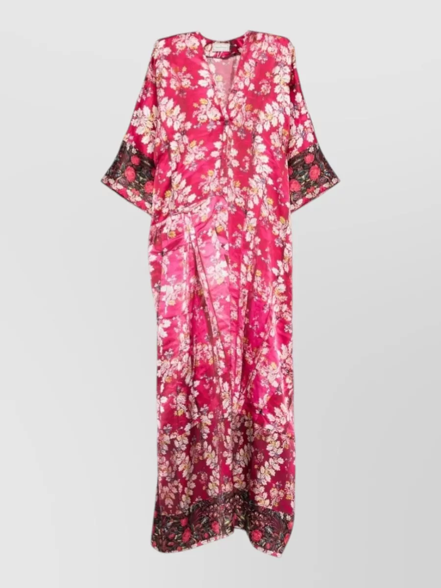 Pierre louise mascia Silk floral-print v-neck short-sleeve maxi dress