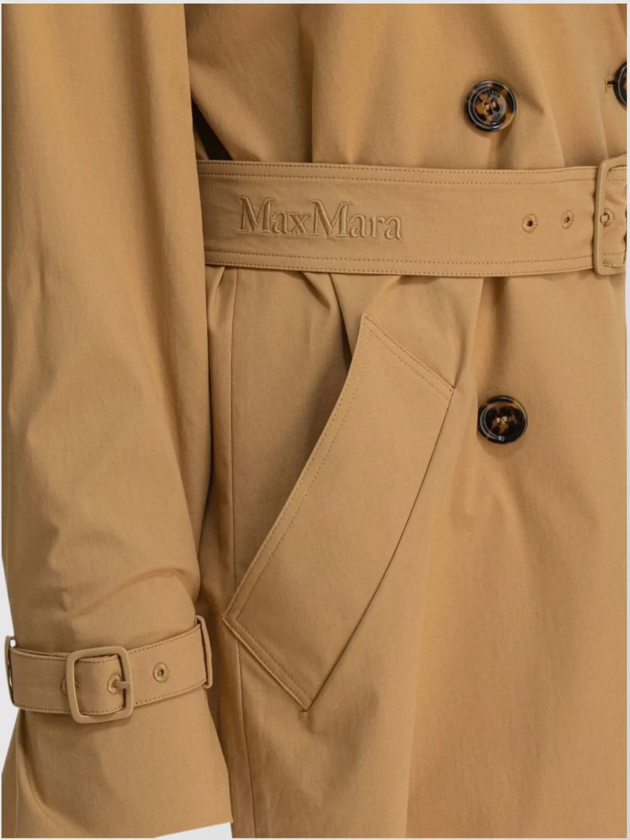 Shop Max Mara Waist Belted Double-breasted Lapels Pockets Coat