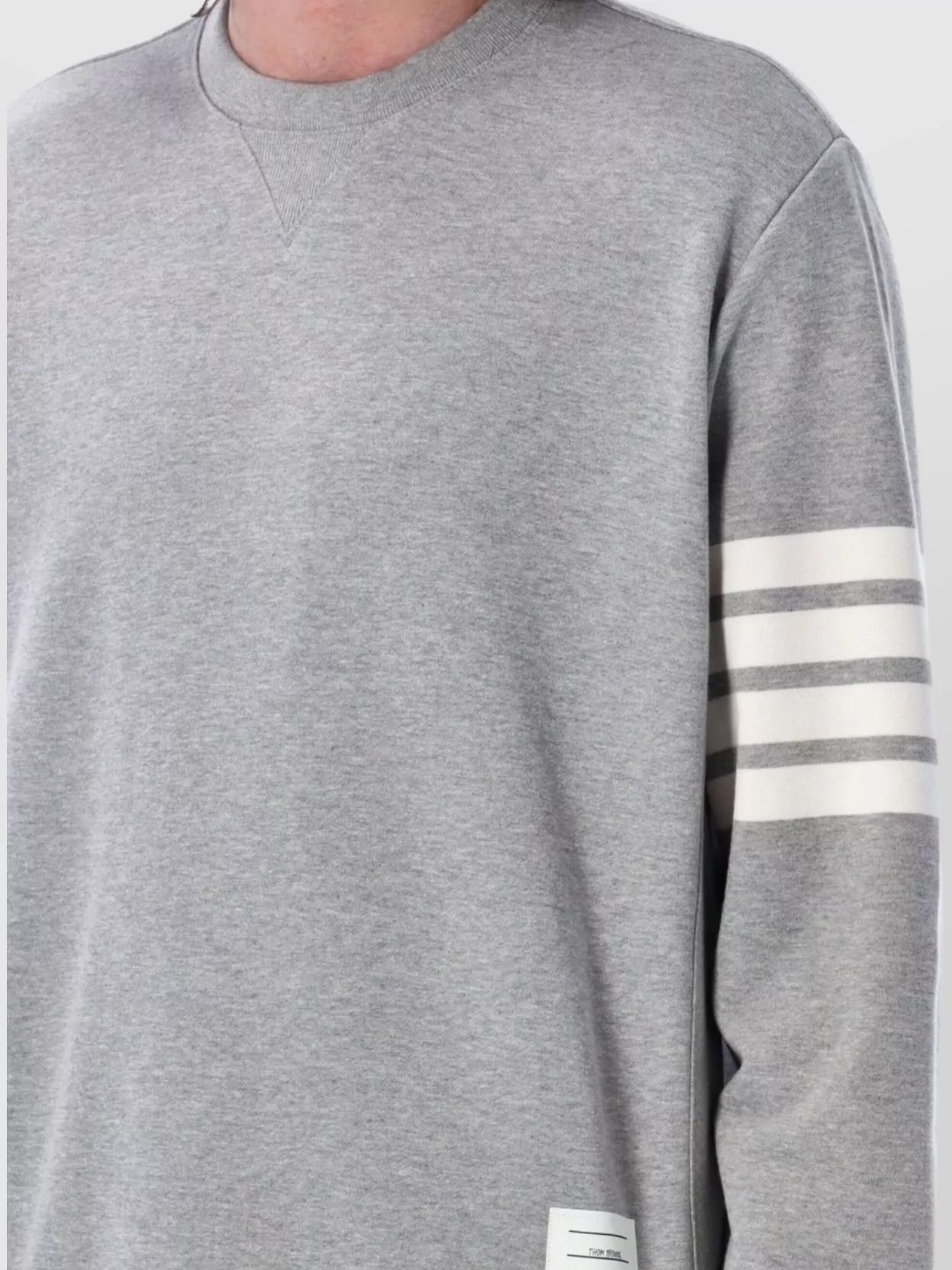 Thom Browne Crew Neck Sweater With Striped Detail And Ribbed Cuffs