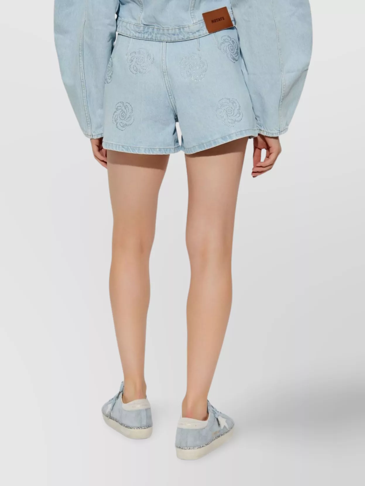 ROTATE BIRGER CHRISTENSEN DENIM STUDS HIGH WAIST SHORTS