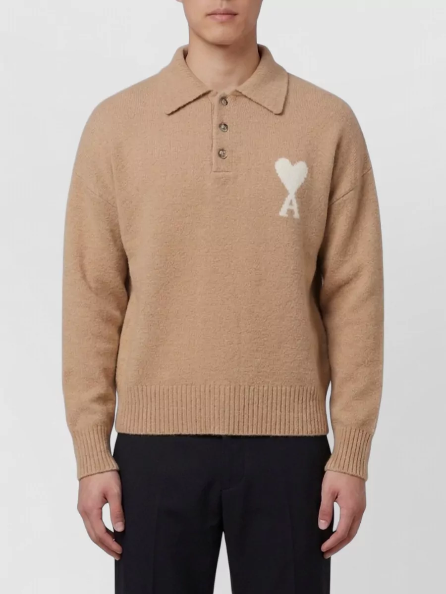 Ami Paris alpaca knit long-sleeve polo shirt