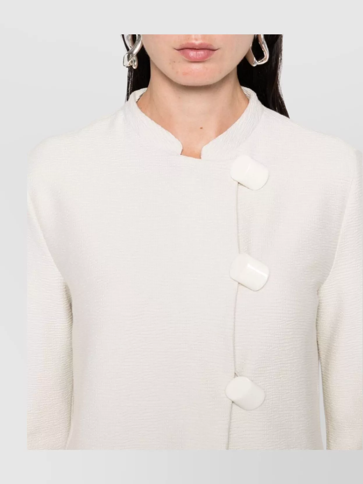 Emporio Armani Textured Fabric Single-Breasted Jacket With Mandarin Collar