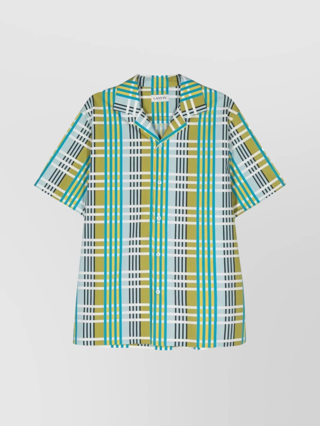 Shop Lanvin Camp Collar Checkered Shirt With Color Block Design
