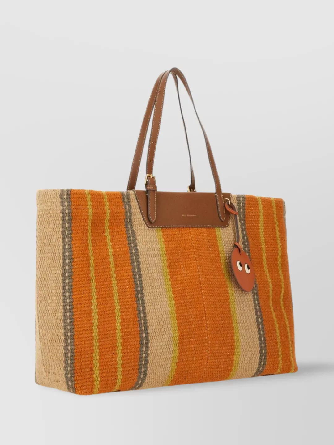 Shop Anya Hindmarch Logo Striped Jute Tote Bag