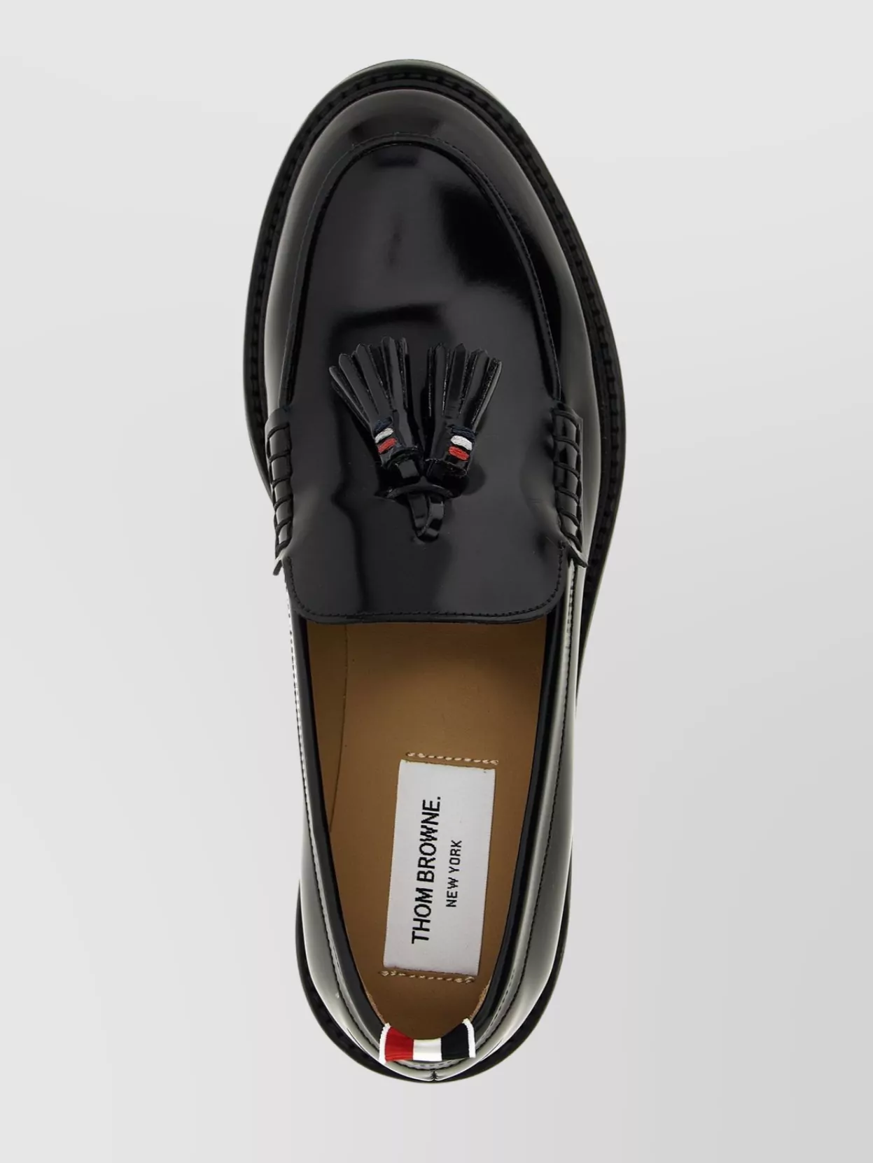 Thom Browne Shiny Round Toe Loafers With Tassel Detail In Black