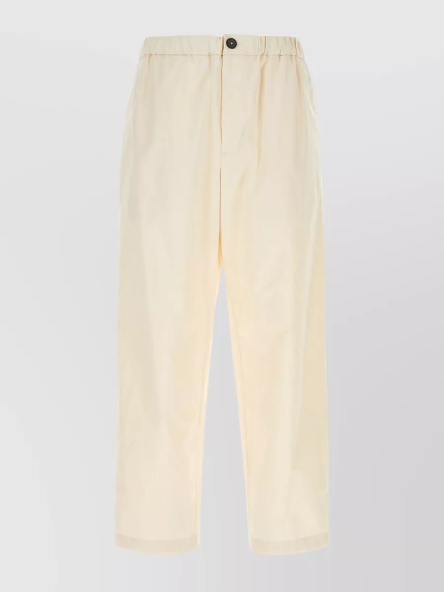 Shop Jil Sander Cotton Pant With Cropped Cut And Elastic Waist In Cream