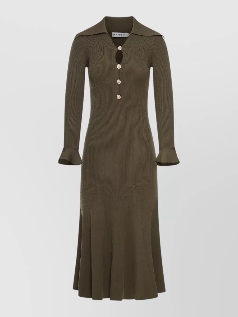 Self-Portrait Knit Cutout Flared Midi Dress