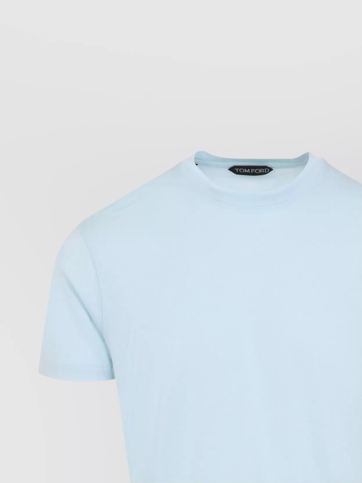 Tom Ford Mens Brand-embroidery Crewneck Woven T-shirt Glass Blue