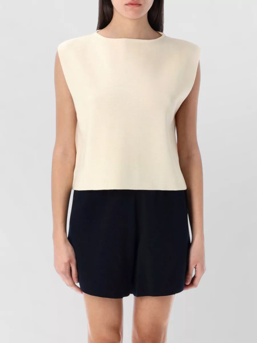 Rhea Costa Merino Wool Milano Knit Sleeveless Boat Neck Cropped Top
