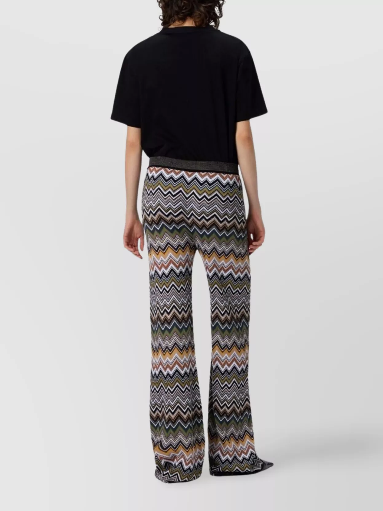 Missoni Chevron Pattern Knit Trousers With Flared Leg In Black