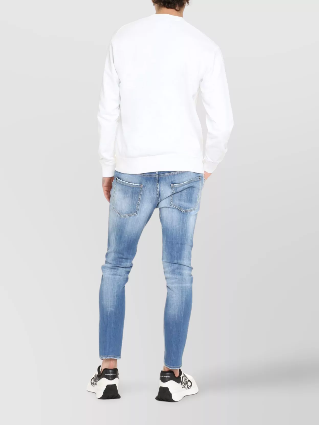 Dsquared2 Ribbed Crew-neck Cotton Sweatshirt With Long Sleeves In White