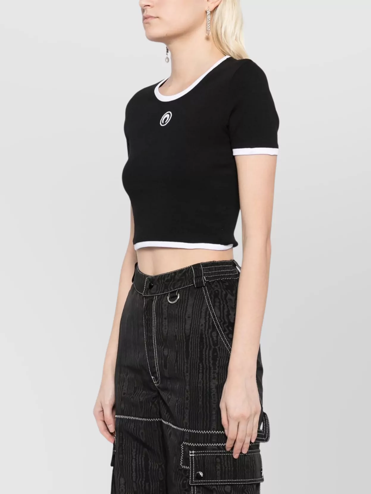Marine Serre Ribbed Jersey Cropped Top Featuring Moon Logo