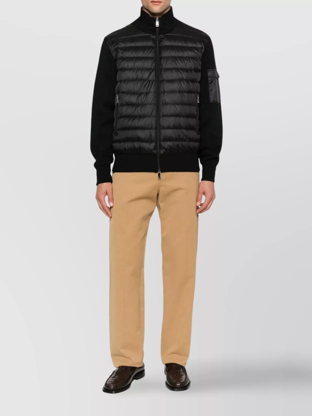 Paul & Shark Hybrid Ribbed High Collar Padded Sweater In Black